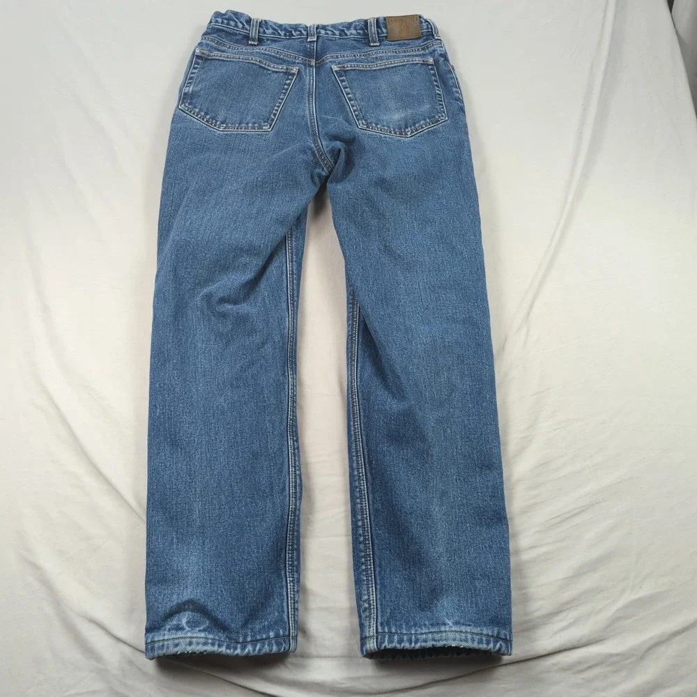 Lands End Jeans Mens 32x30 Blue Flannel Lined Plaid Outdoor Faded